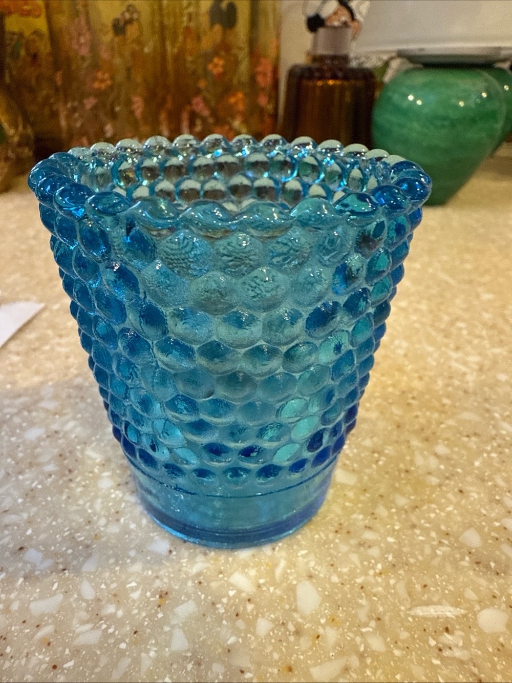 Vintage Blue Hobnail Glass votive tea light candle holder